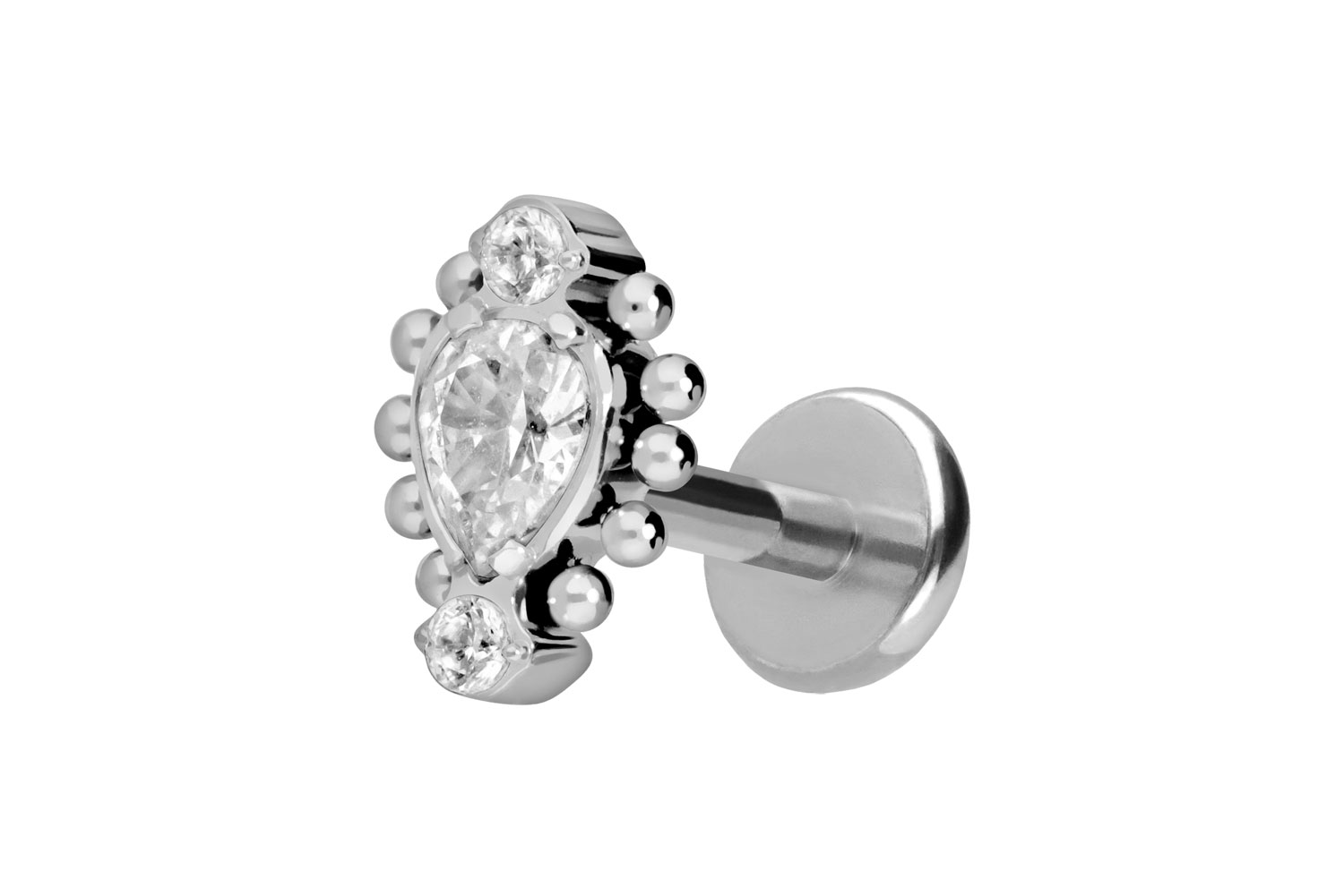 Titan Labret Piercing mit Push Fit 3 EINGEFASSTE KRISTALLE + KUGELN